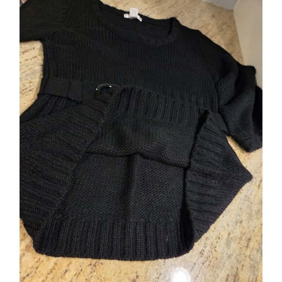 W D NY Women's Size M  Black Belted Sweater Wool Blend Cute Goth Retro 80's Look - Picture 7 of 14